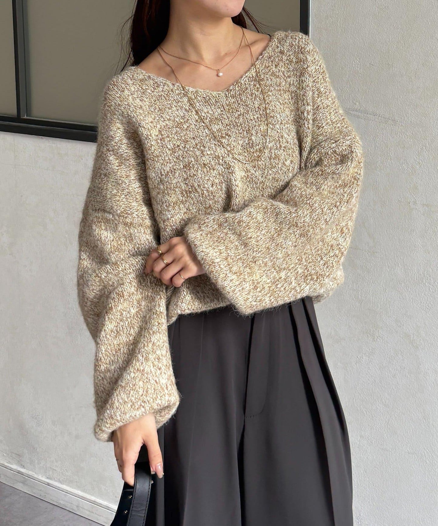 V領混色短款針織衫