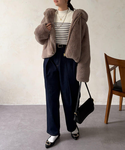 仿皮草拼接羊羔絨夾克