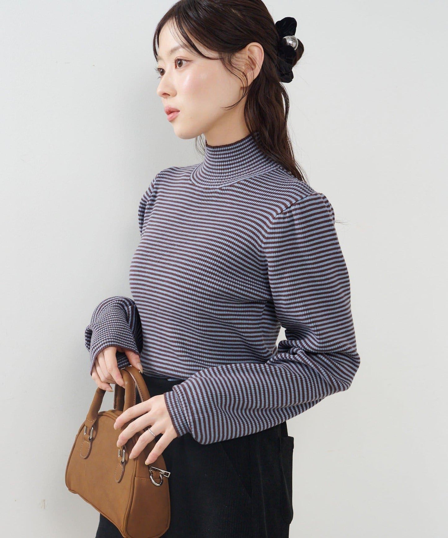 【純色&條紋】高領羅紋針織衫