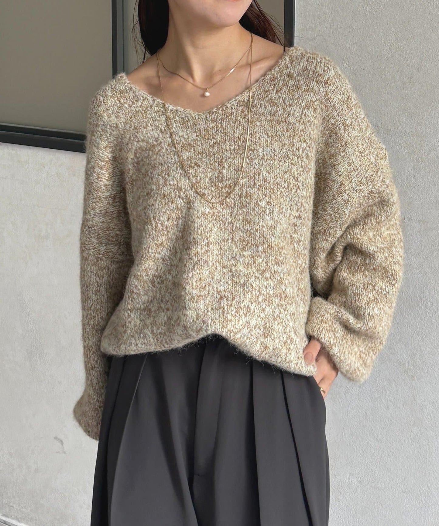 V領混色短款針織衫