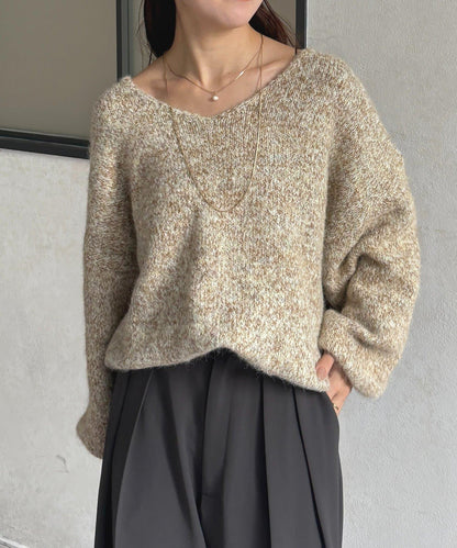 V領混色短款針織衫