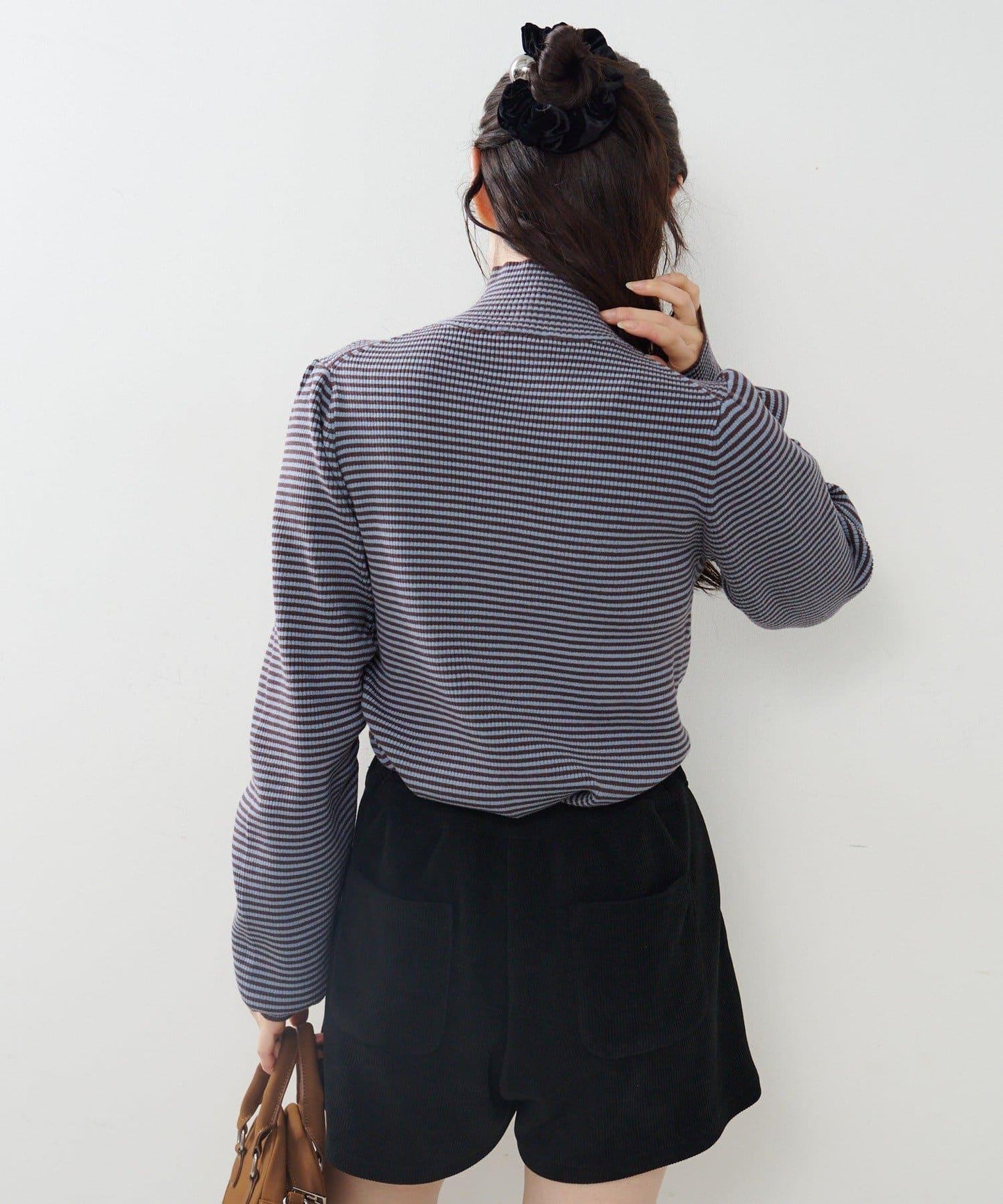 【純色&條紋】高領羅紋針織衫