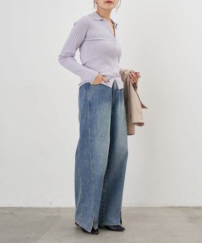 半拉鍊羅紋針織衫