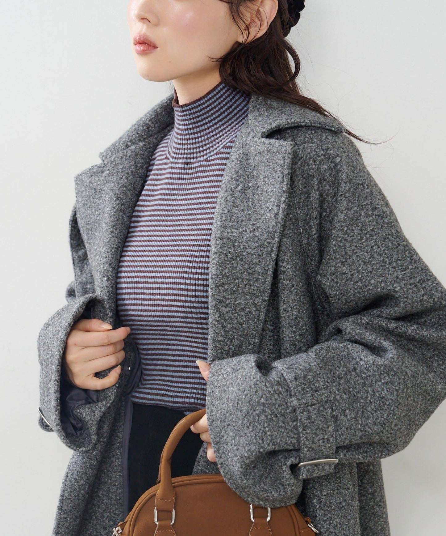 【純色&條紋】高領羅紋針織衫