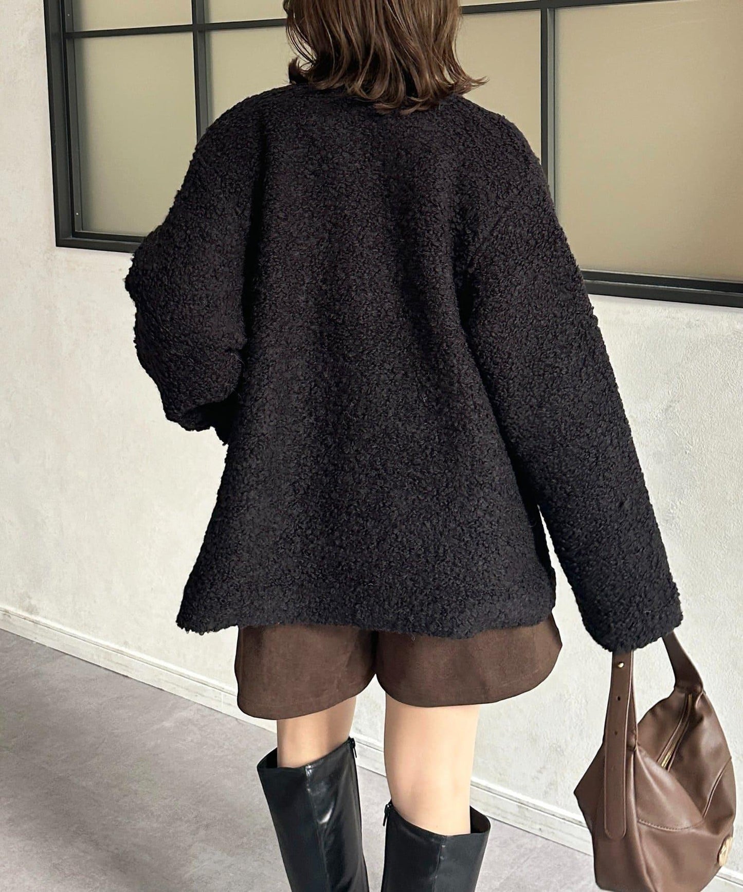 金色紐扣無領羊羔絨夾克