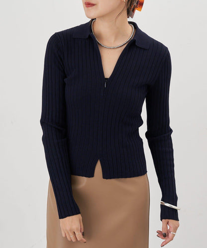 半拉鍊羅紋針織衫