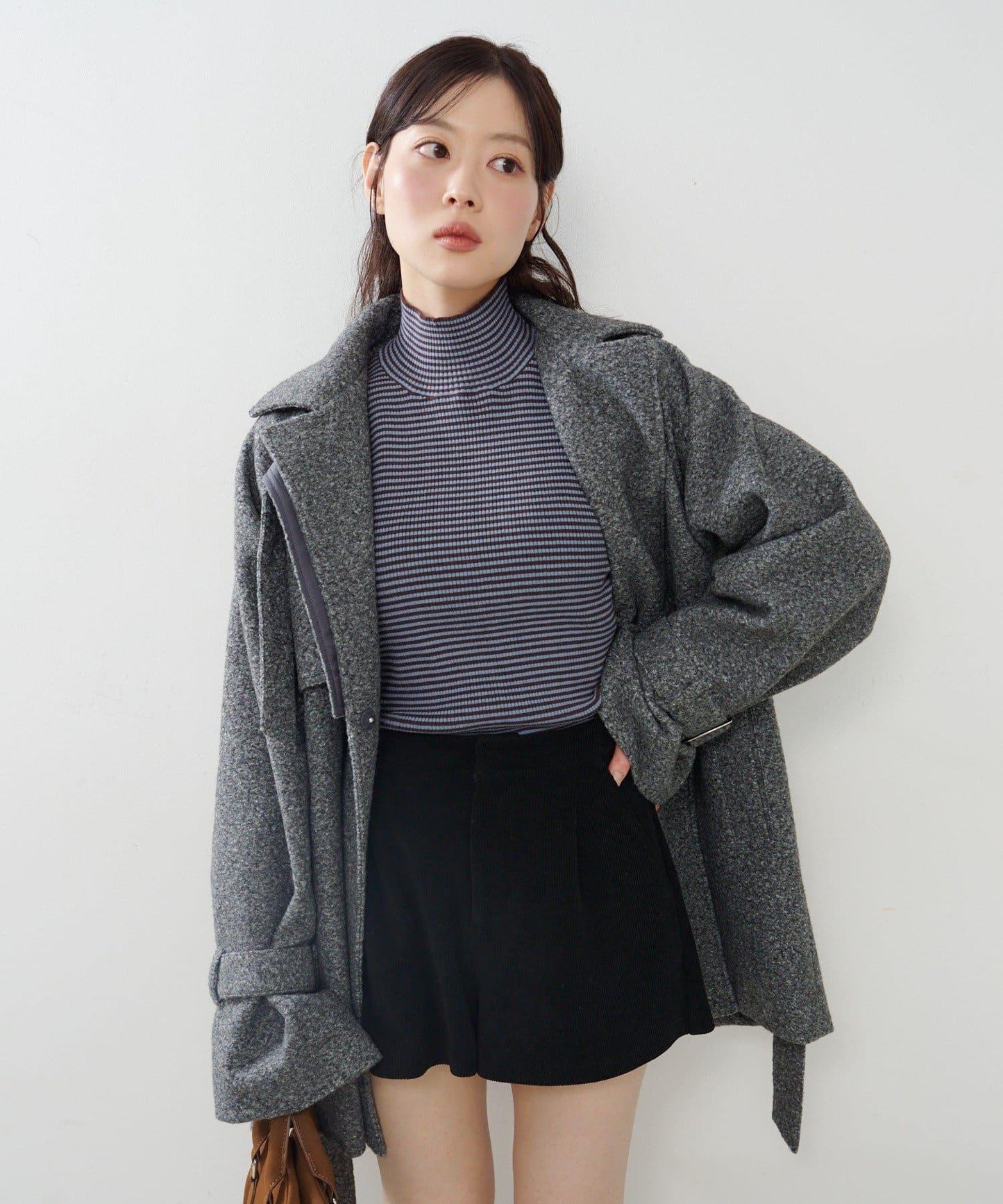 【純色&條紋】高領羅紋針織衫