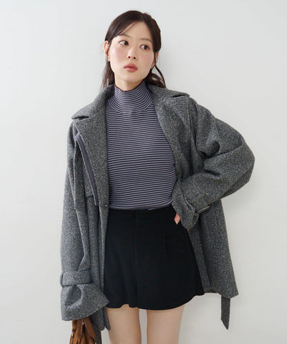 【純色&條紋】高領羅紋針織衫