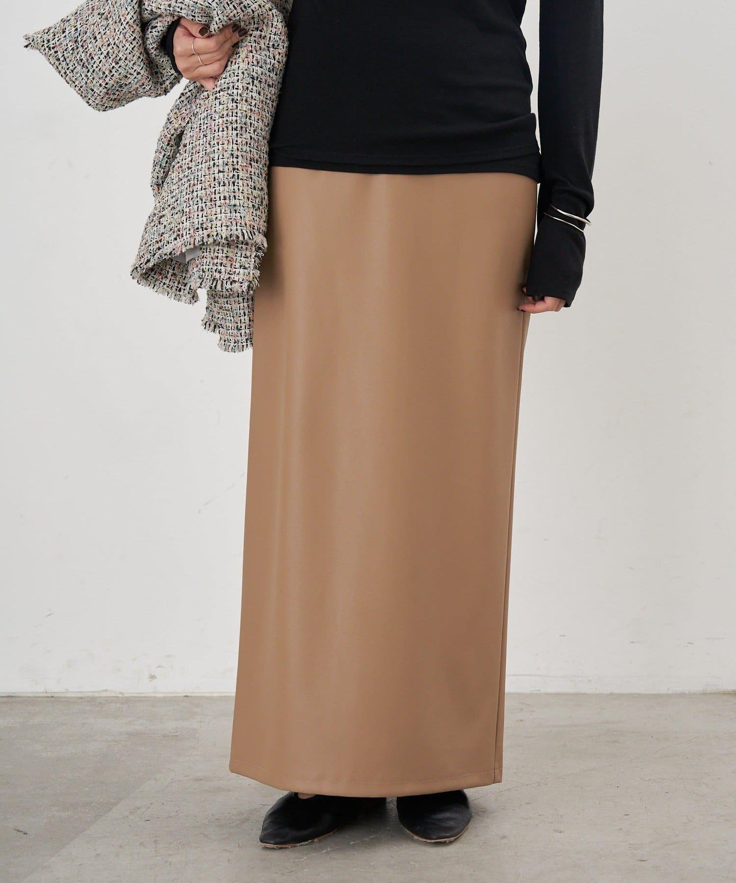 皮革長款半身裙