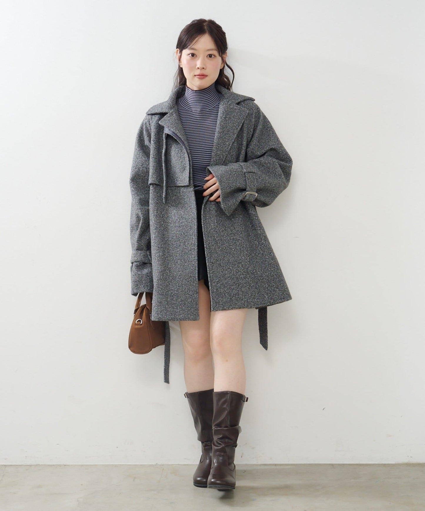 【純色&條紋】高領羅紋針織衫