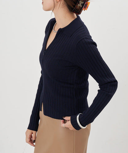 半拉鍊羅紋針織衫