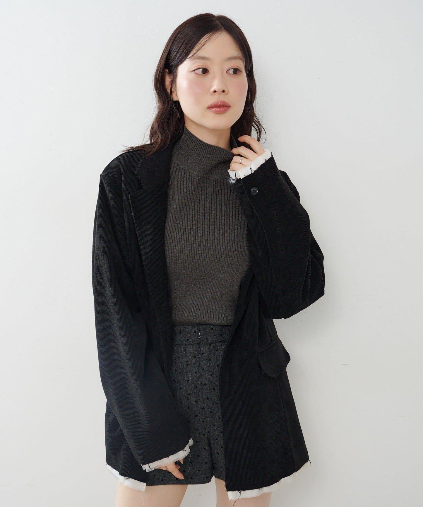 【純色&條紋】高領羅紋針織衫