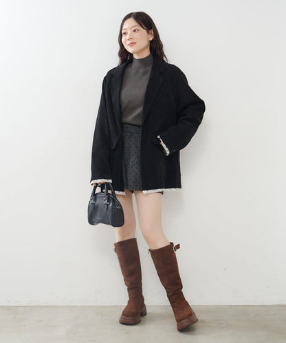 【純色&條紋】高領羅紋針織衫