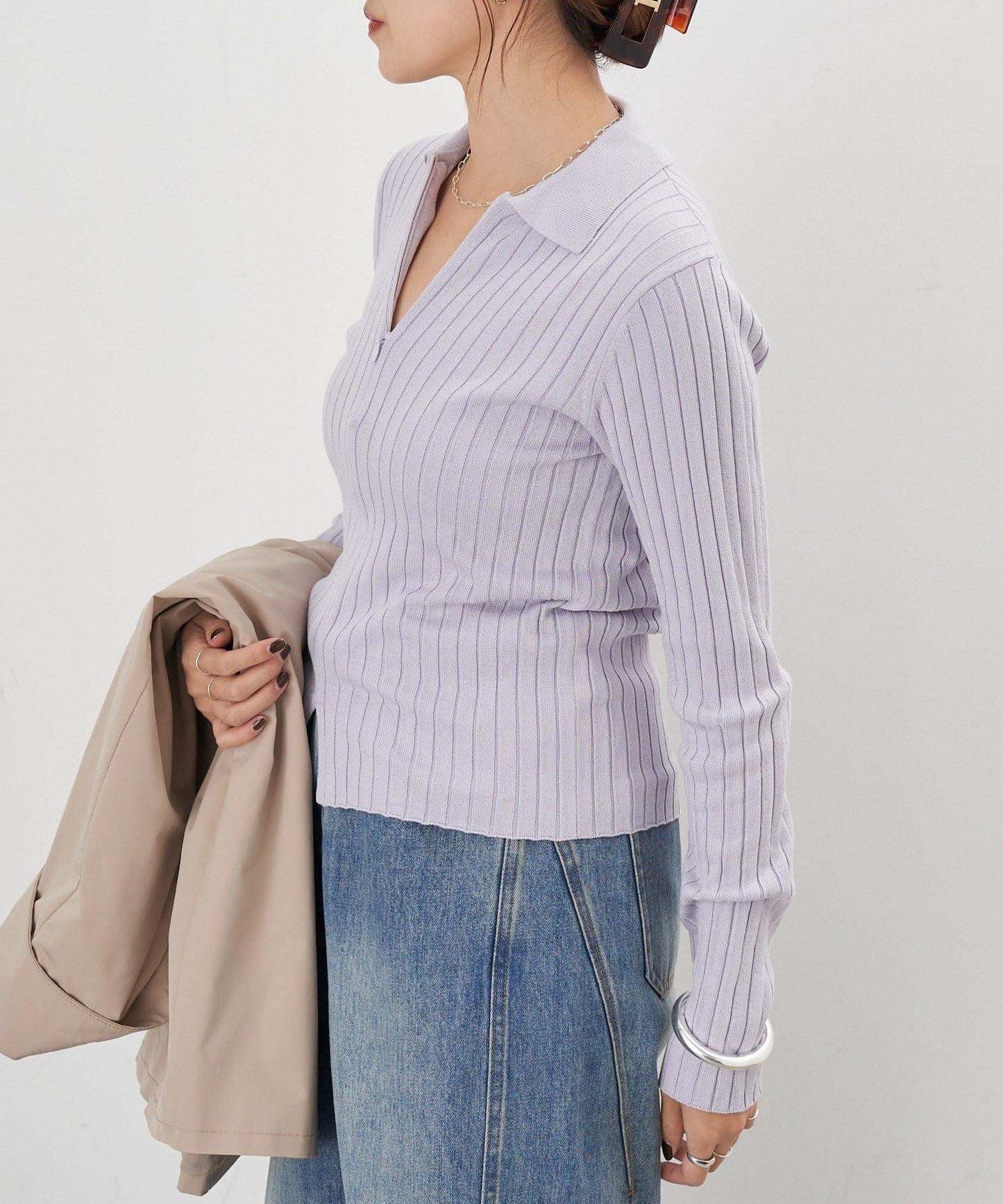 半拉鍊羅紋針織衫