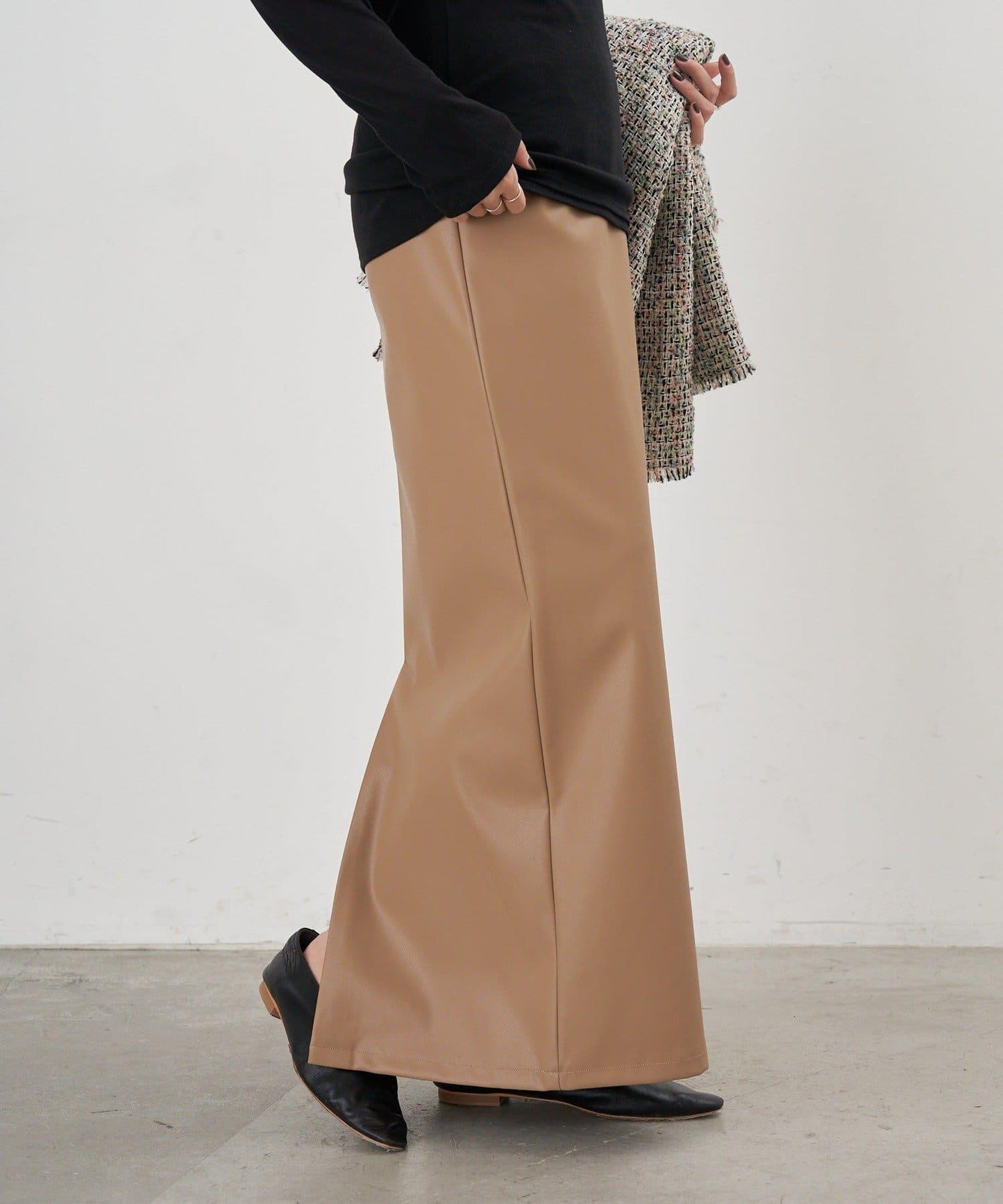 皮革長款半身裙