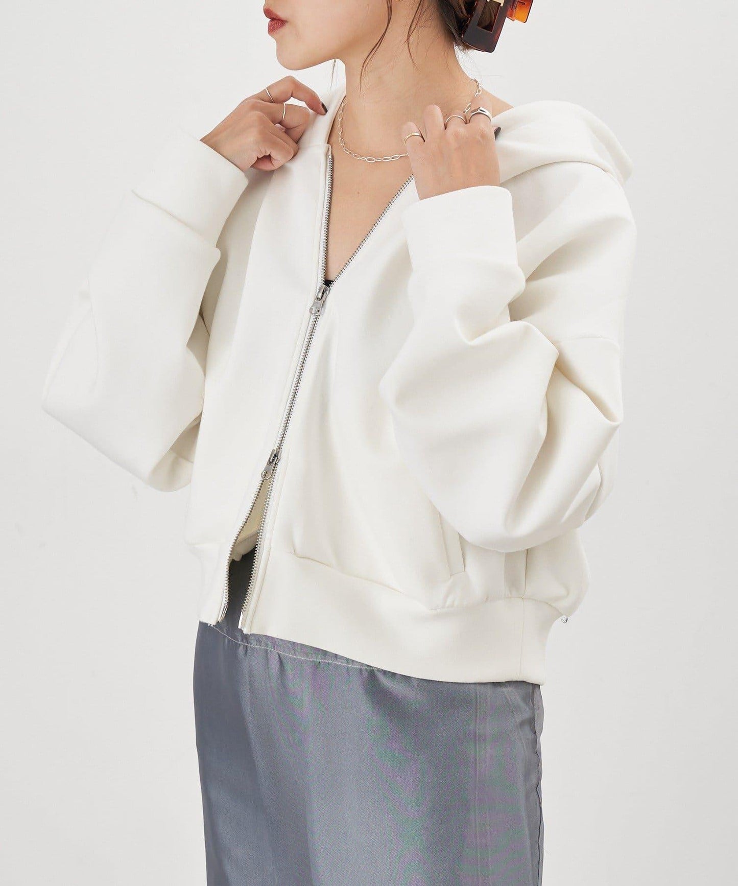 雙拉鍊連帽衛衣