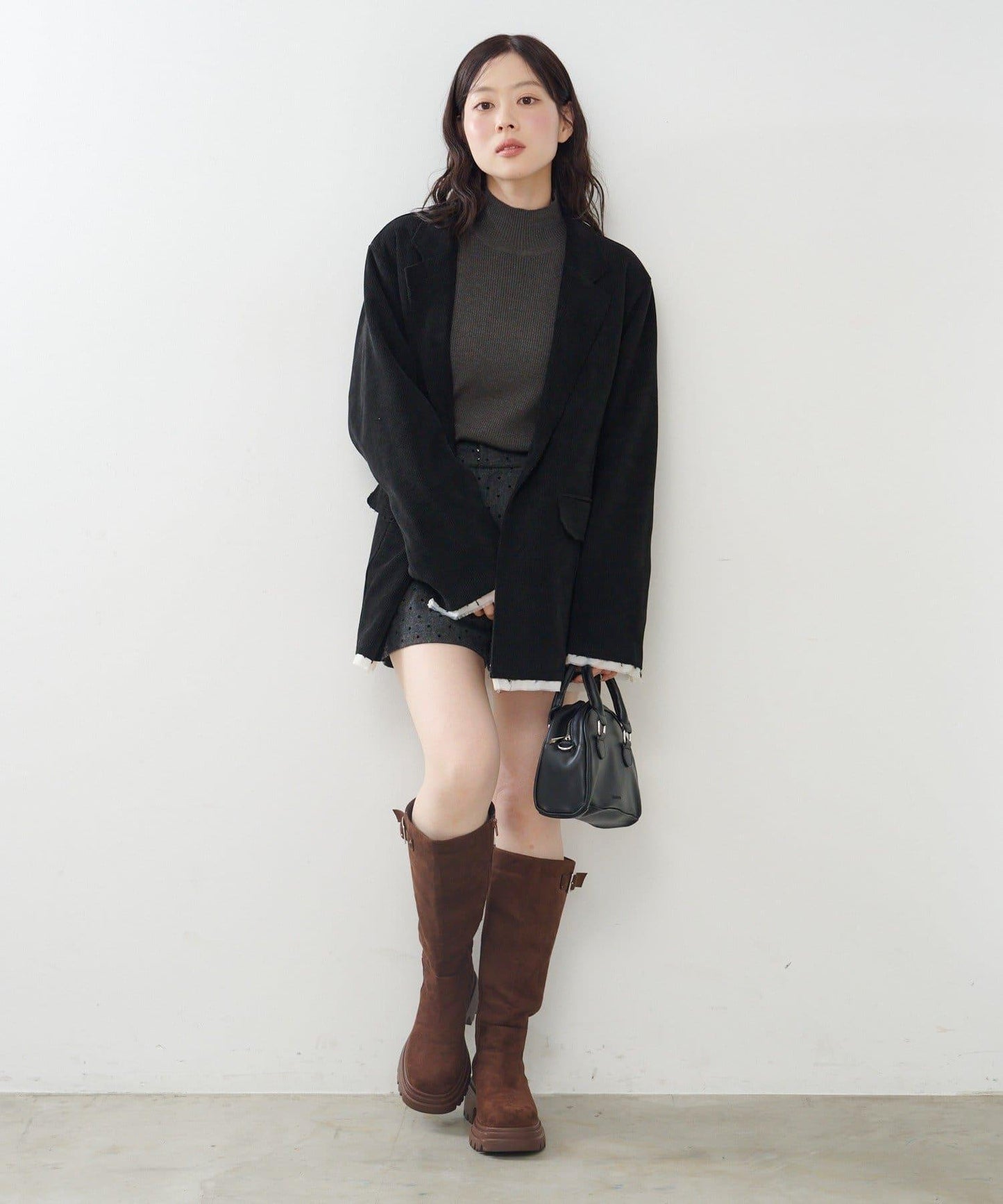 【純色&條紋】高領羅紋針織衫