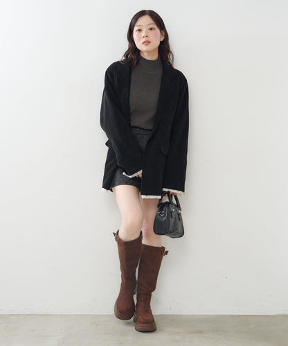 【純色&條紋】高領羅紋針織衫