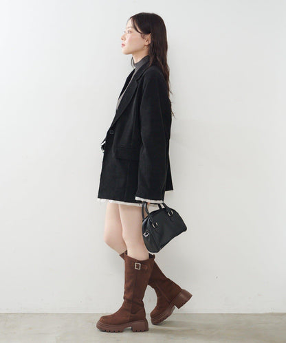 【純色&條紋】高領羅紋針織衫