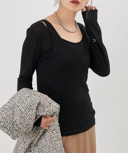 吊帶背心疊穿長袖T恤