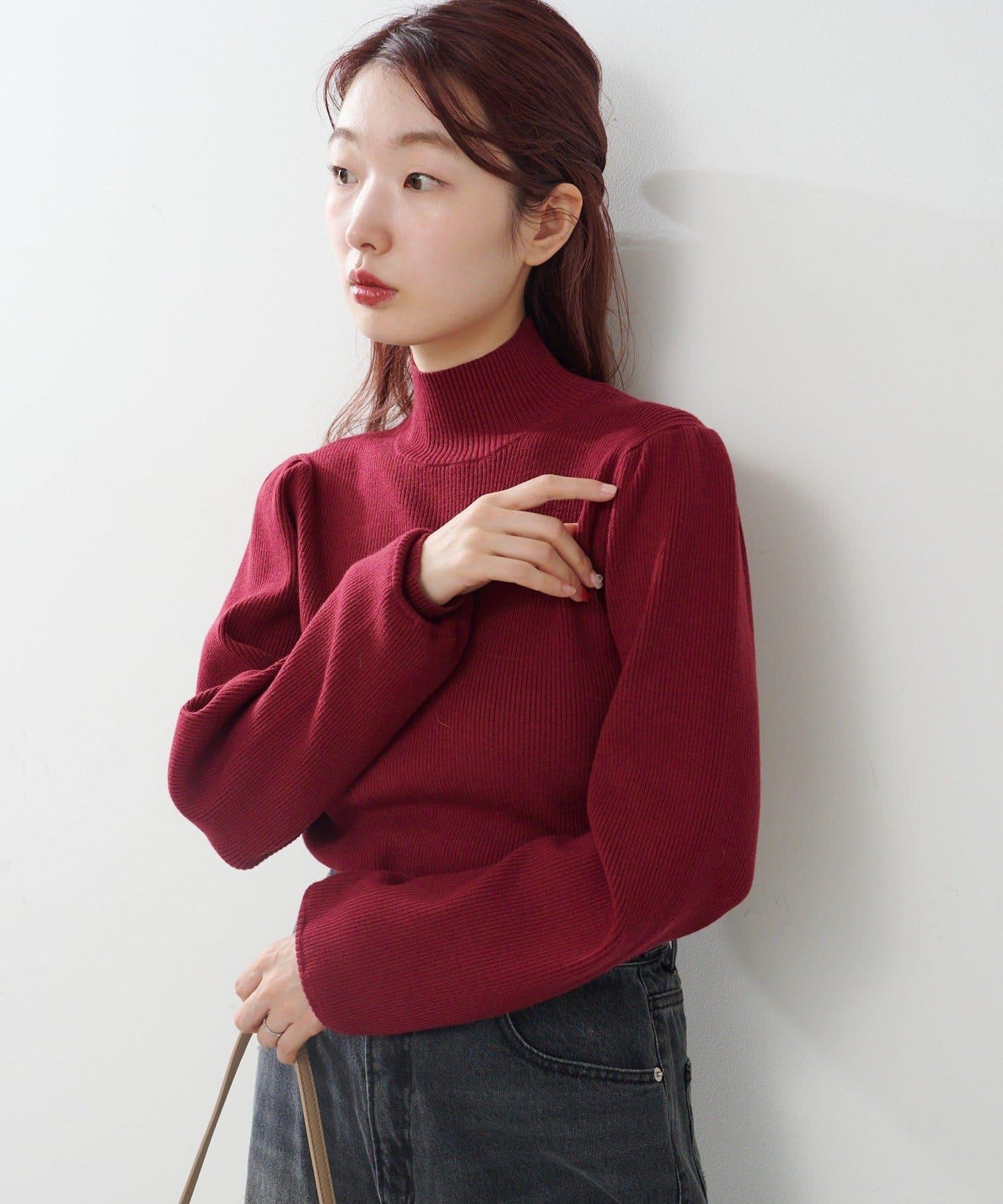 【純色&條紋】高領羅紋針織衫