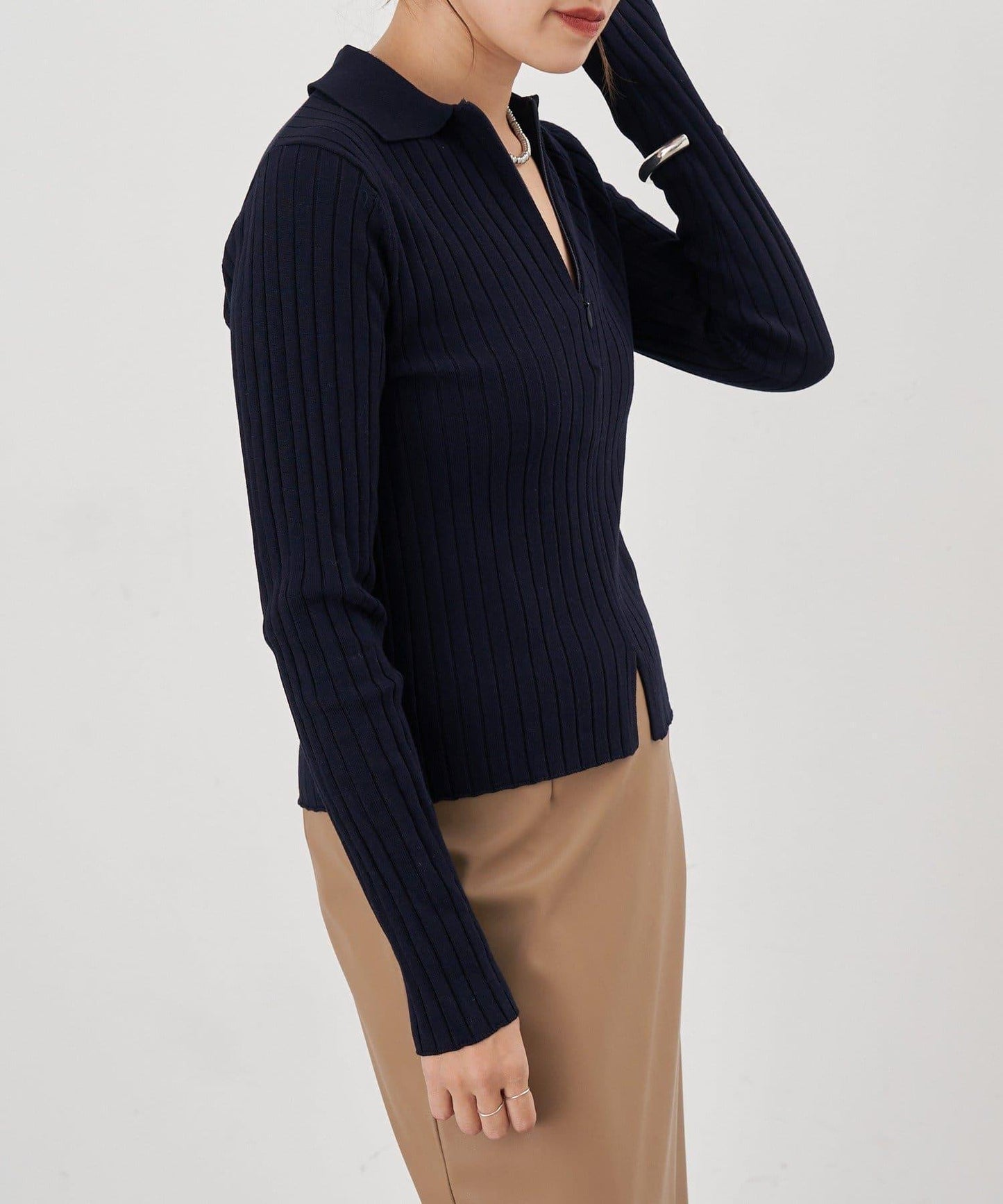 半拉鍊羅紋針織衫