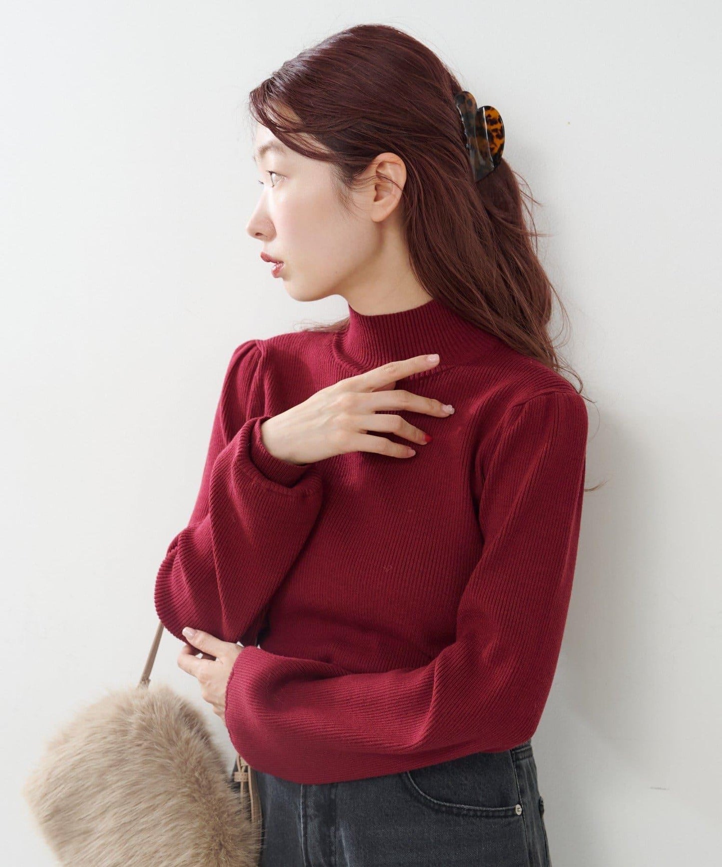 【純色&條紋】高領羅紋針織衫