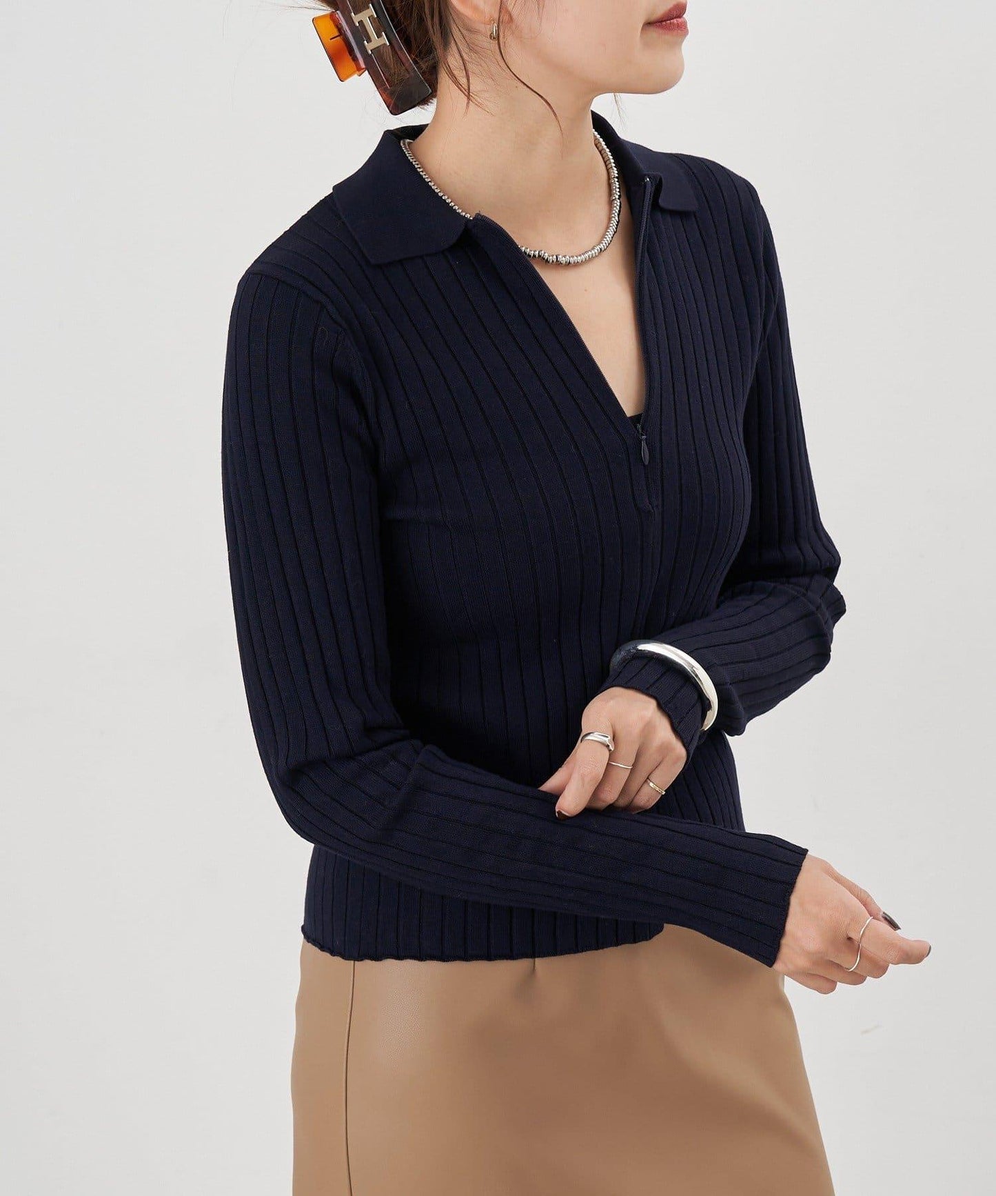 半拉鍊羅紋針織衫