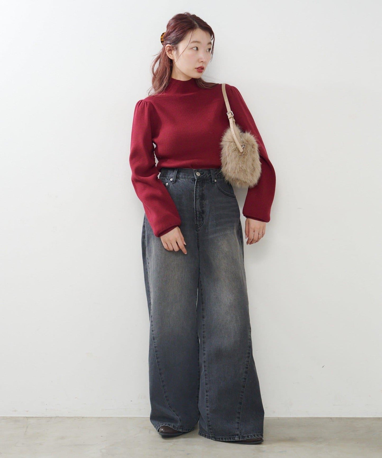 【純色&條紋】高領羅紋針織衫