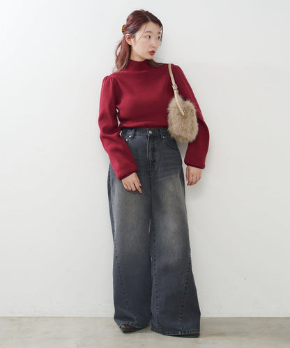 【純色&條紋】高領羅紋針織衫