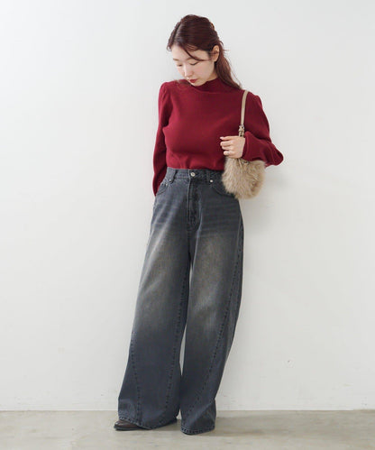 【純色&條紋】高領羅紋針織衫