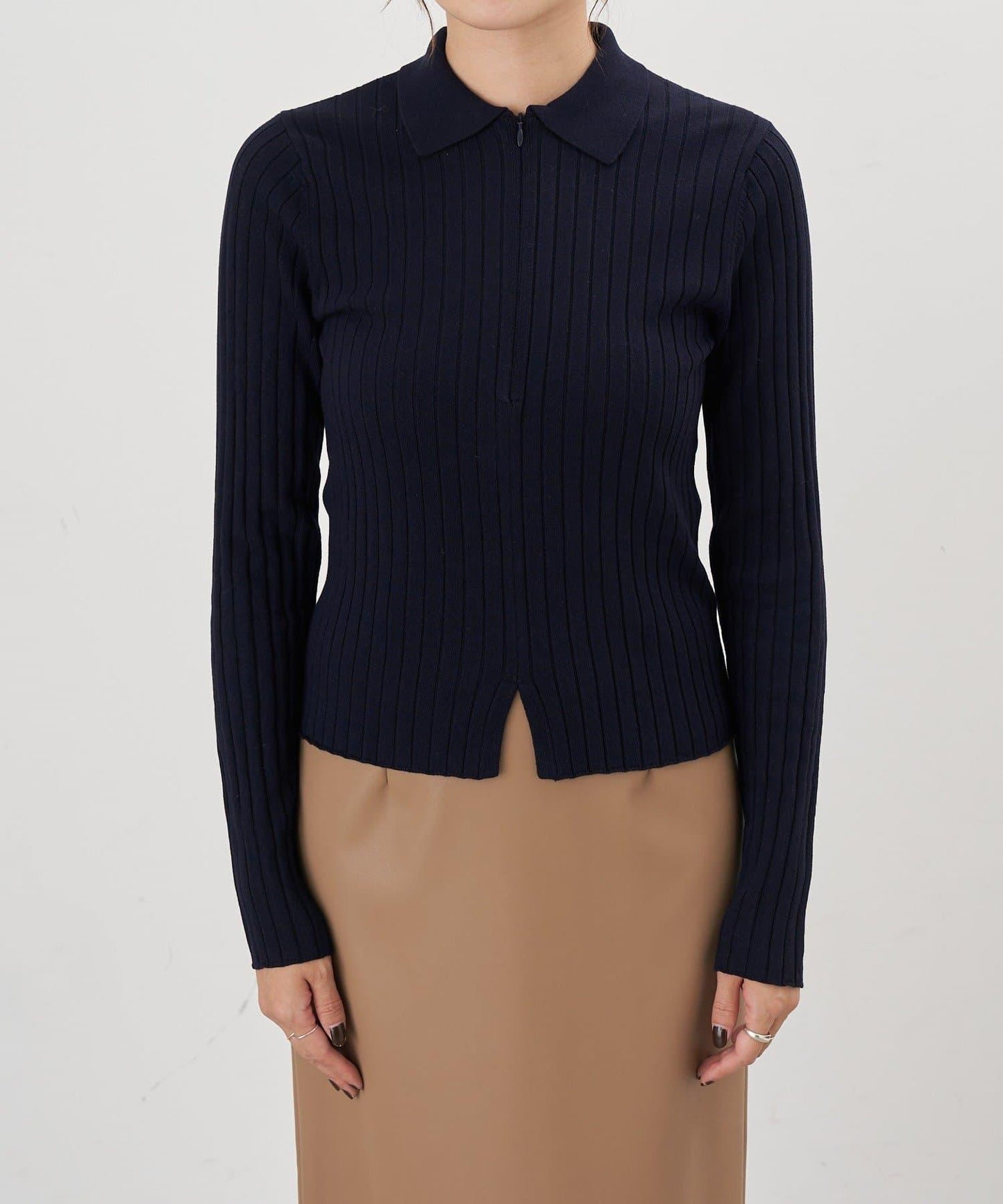 半拉鍊羅紋針織衫