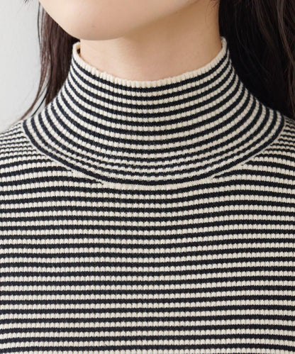 【純色&條紋】高領羅紋針織衫