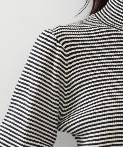 【純色&條紋】高領羅紋針織衫