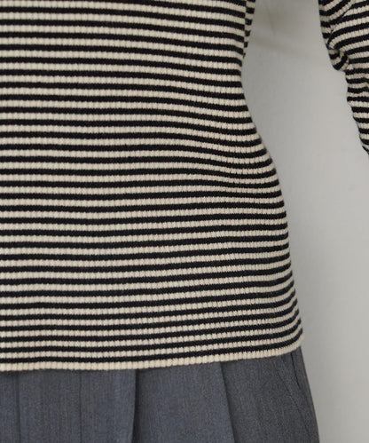 【純色&條紋】高領羅紋針織衫