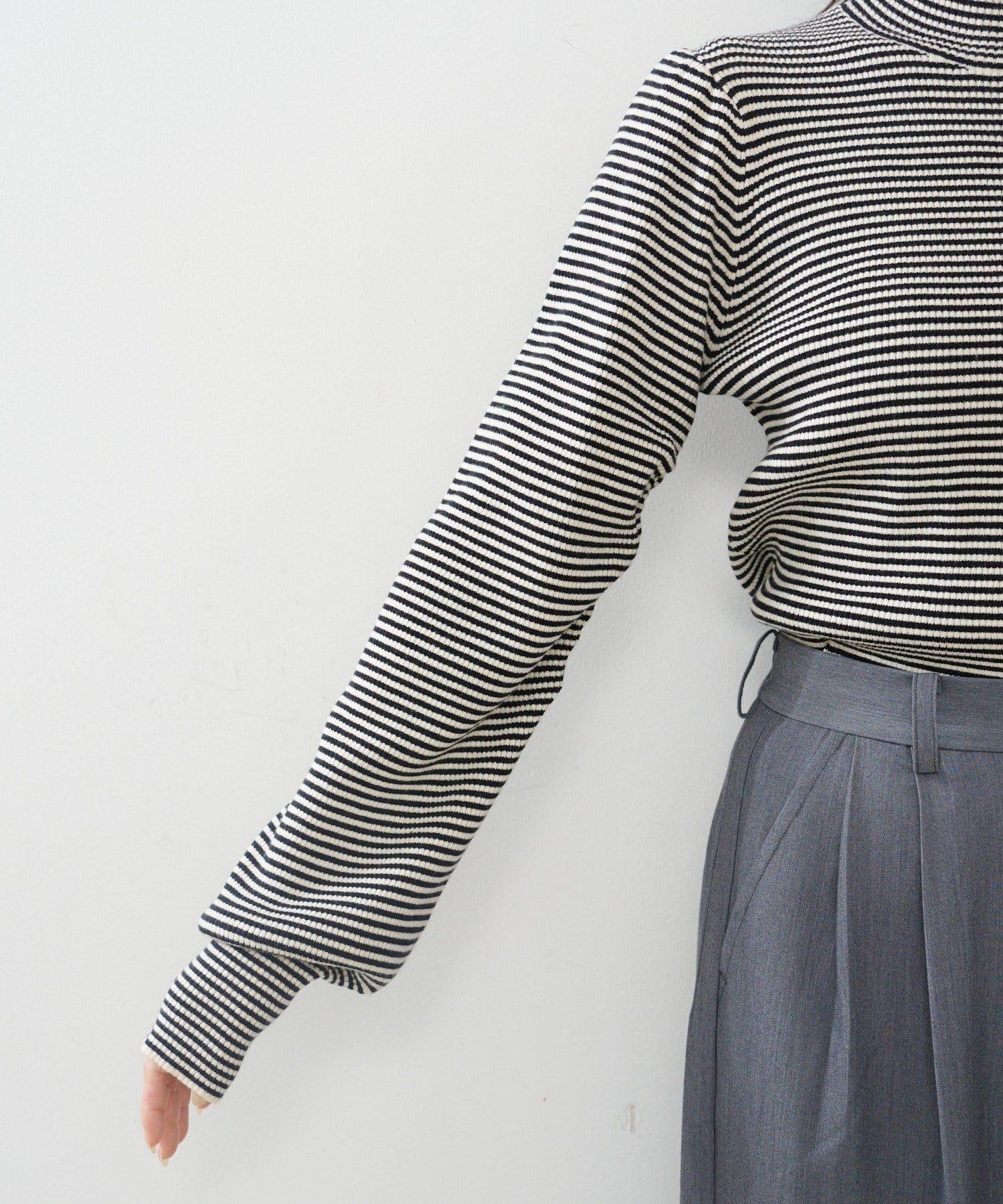 【純色&條紋】高領羅紋針織衫