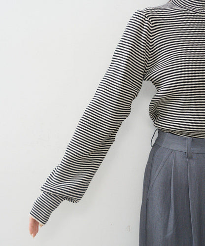 【純色&條紋】高領羅紋針織衫