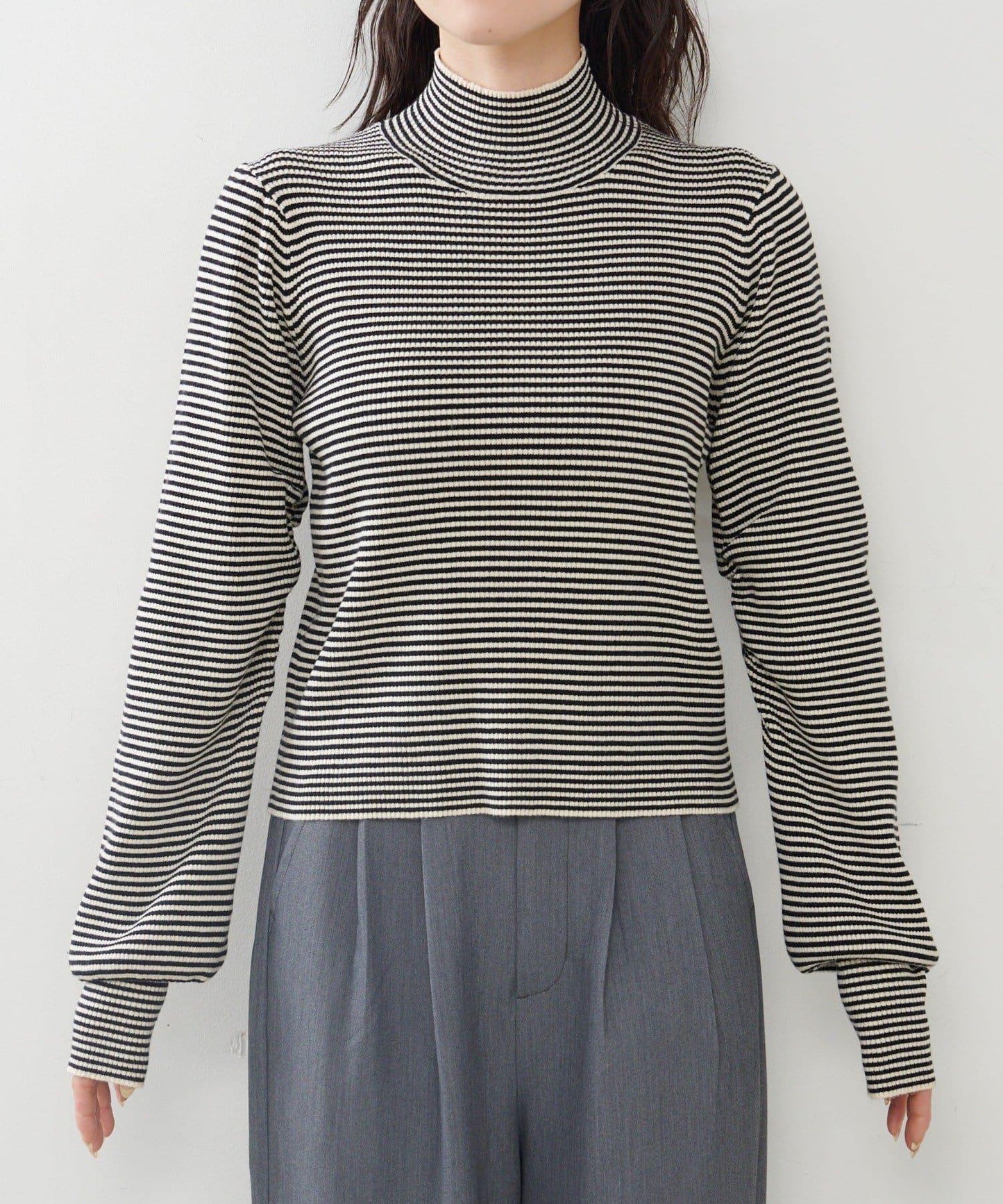 【純色&條紋】高領羅紋針織衫