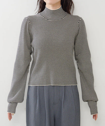 【純色&條紋】高領羅紋針織衫