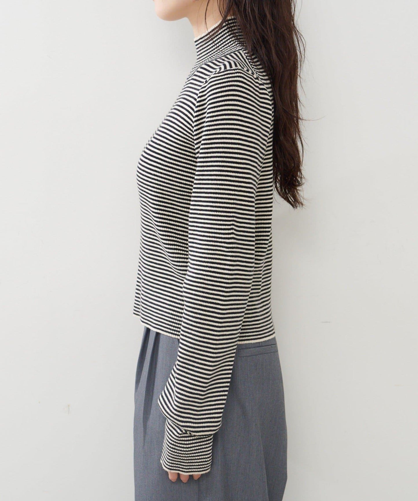 【純色&條紋】高領羅紋針織衫