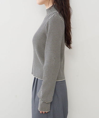 【純色&條紋】高領羅紋針織衫