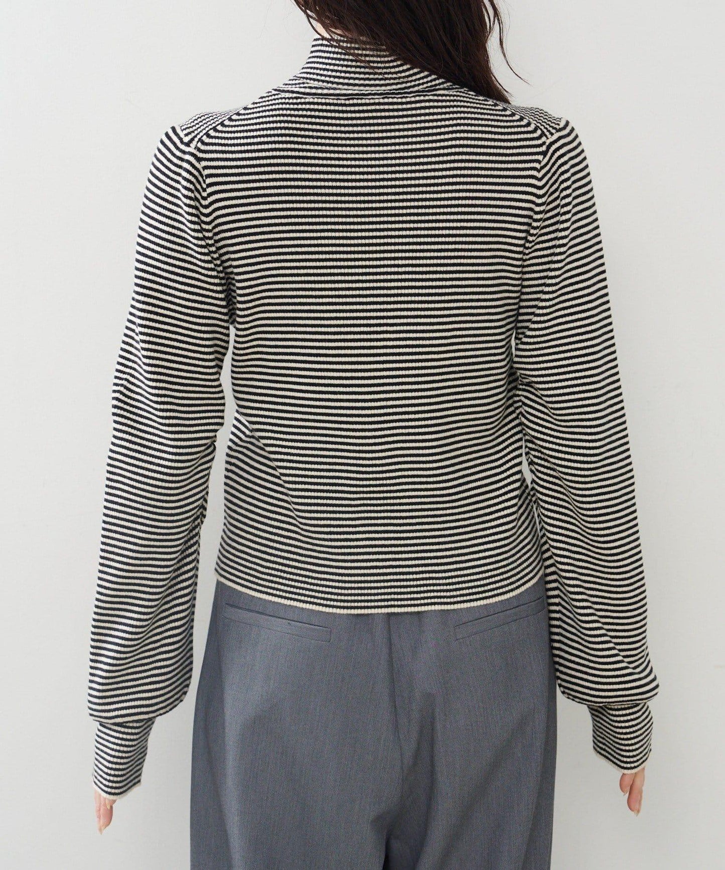 【純色&條紋】高領羅紋針織衫