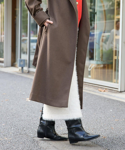 造型點睛之選 軟質長毛背部開衩修身半身裙