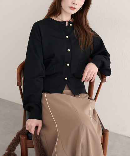 【natural couture】立體金色紐扣口袋開衫