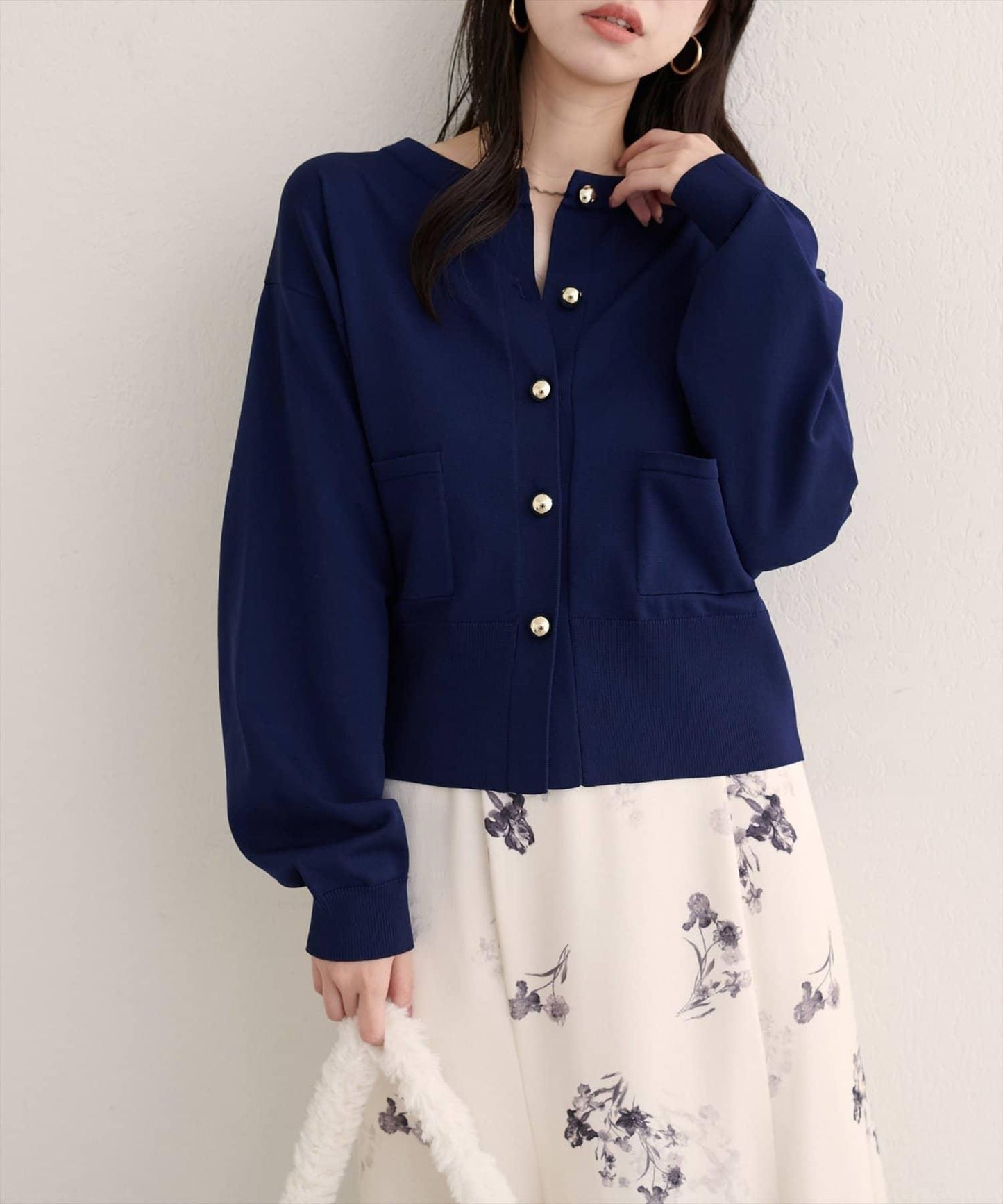 【natural couture】立體金色紐扣口袋開衫