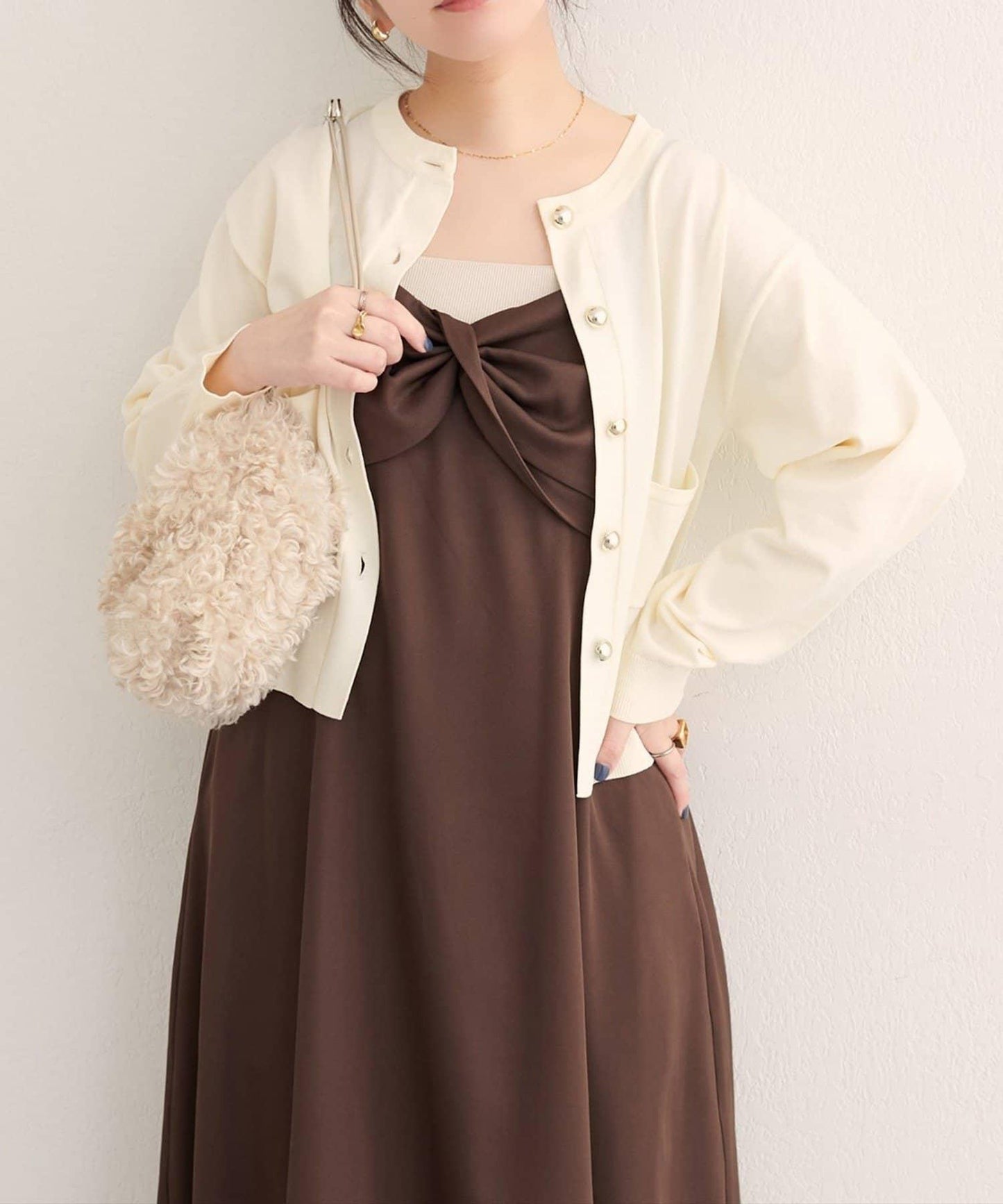 【natural couture】立體金色紐扣口袋開衫