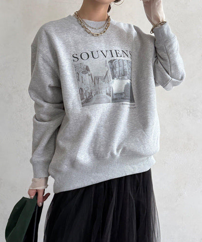 背部拉鍊照片印花加絨上衣