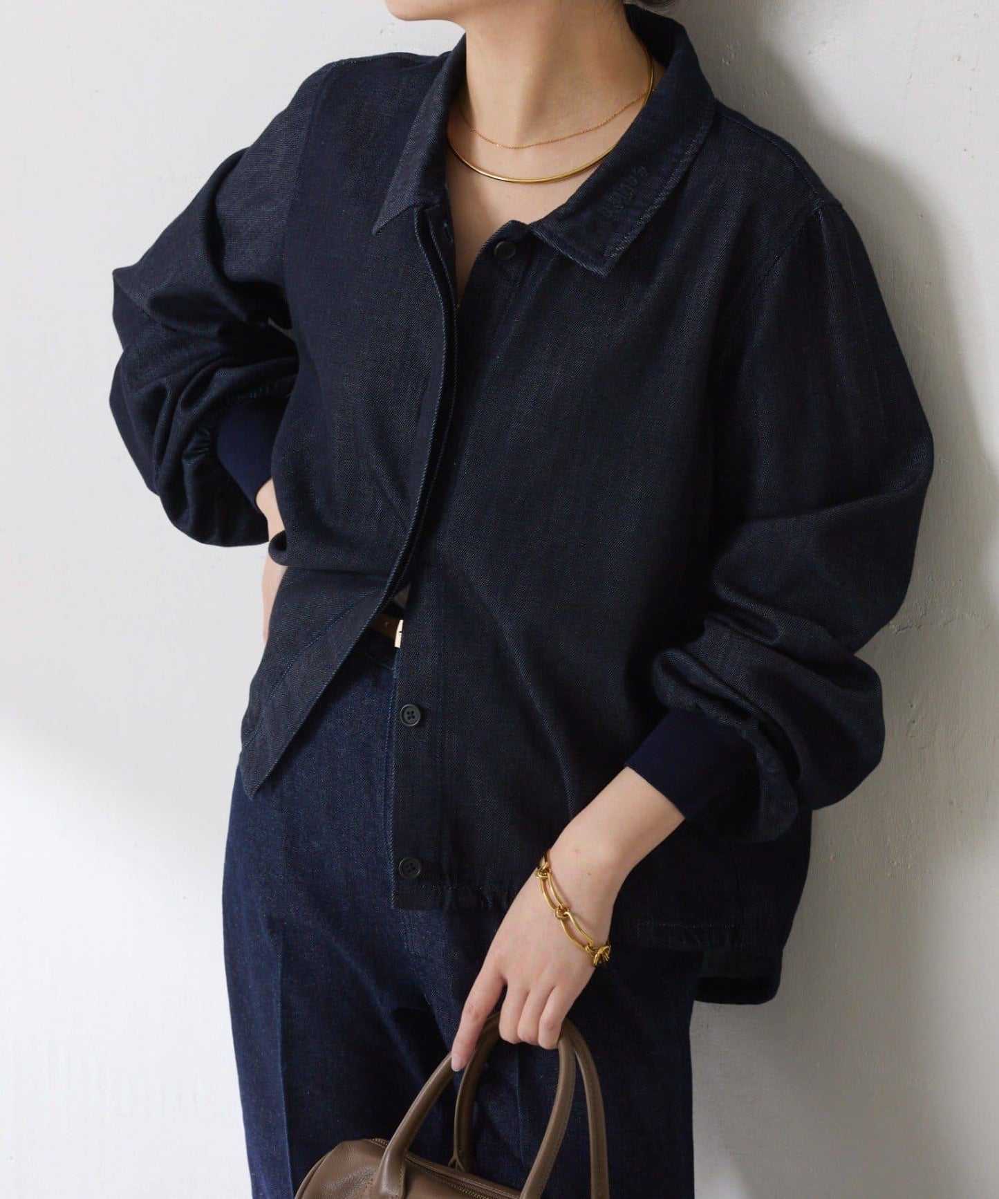 【可自由搭配】Q.anos 抽繩立領牛仔襯衫