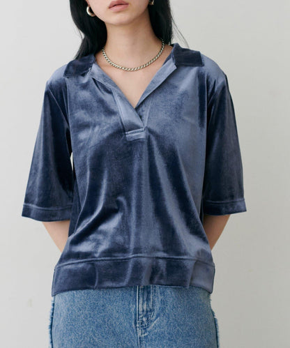 【LARUTA】天鵝絨翻領套頭衫