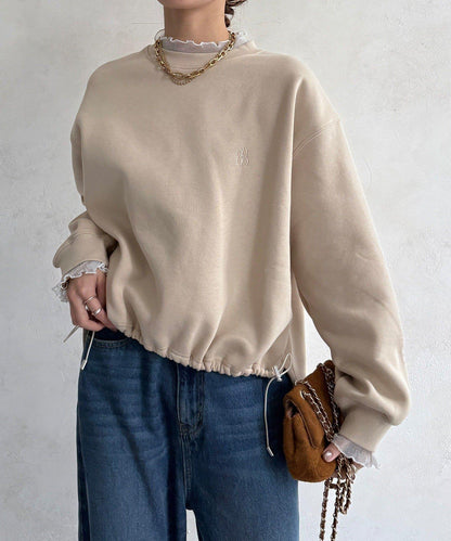 透視層疊刺繡加絨上衣